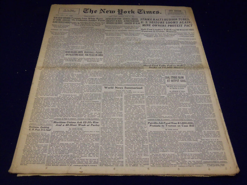 1946 MAY 31 NEW YORK TIMES - STRIKE HALTS HUDSON TUBES - NT 3228