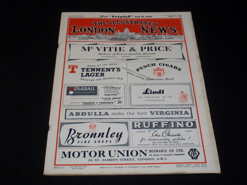 1956 APRIL 14 ILLUSTRATED LONDON NEWS MAGAZINE NICE COVERS & ADS - E 4248