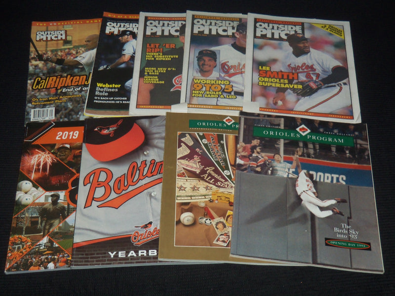 1994-2019 BALTIMORE ORIOLES YEARBOOKS -OUTSIDE PITCH-PROGRAMS LOT OF 9 - O 3790