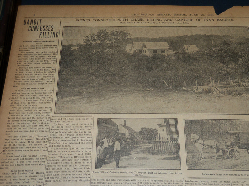1910 JUNE 26 THE BOSTON HERALD - BANDIT KILLS TWO MEN IN LYNN HOLD-UP - BH 343