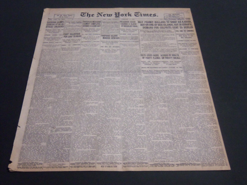 1920 FEBRUARY 5 NEW YORK TIMES - MAY PERMIT HOLLAND TO KEEP EX-KAISER - NT 6790