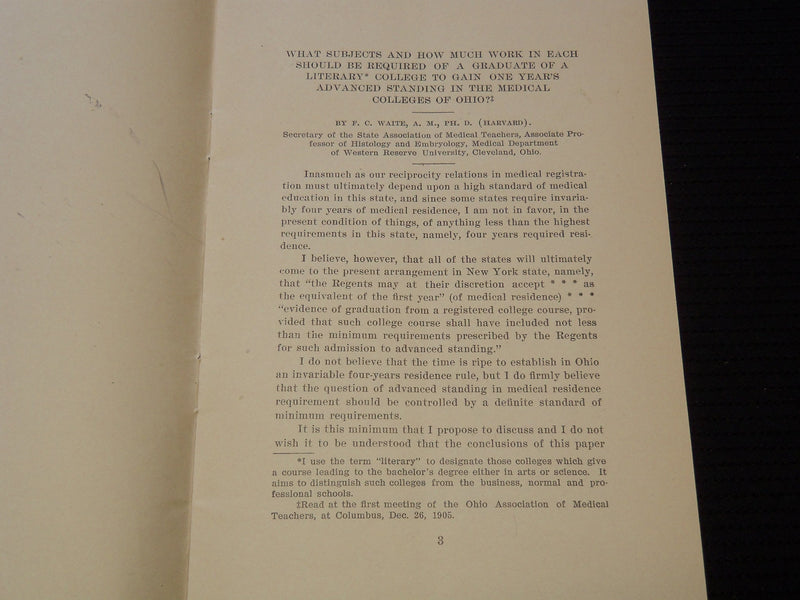 1905 MEDICAL COLLEGES OF OHIO BOOK BY F. C. WAITE LOT OF 2 - J 7443