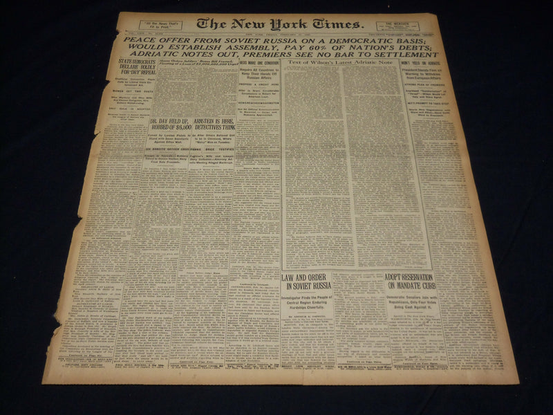 1920 FEBRUARY 27 NEW YORK TIMES - PEACE OFFER FROM SOVIET RUSSIA - NT 7875
