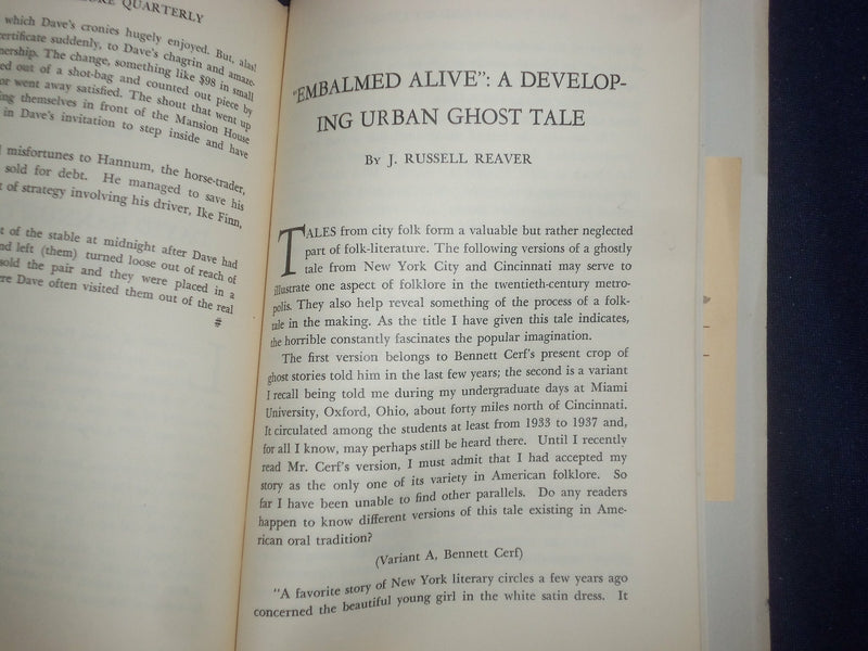 1952 NEW YORK FOLKLORE QUARTERLY - SUMMER & AUTUMN - J 6003