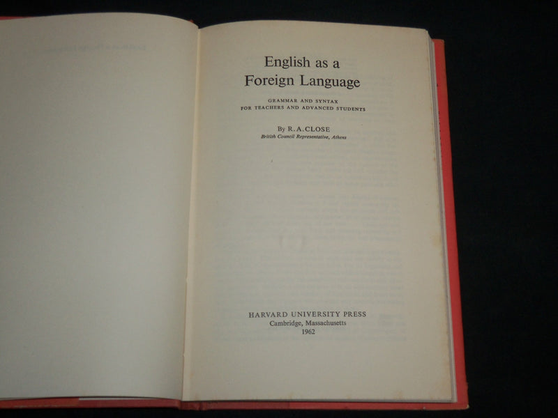 1962 ENGLISH AS A FOREIGN LANGUAGE HARDCOVER BOOK BY R. A. CLOSE - KD 6998