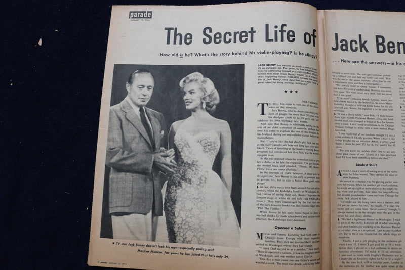 1954 JANUARY 10 PARADE MAGAZINE - JACK BENNY COVER - MARILYN MONROE - E 22438