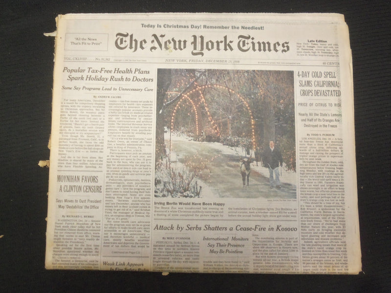 1998 DEC 25 NEW YORK TIMES NEWSPAPER -4-DAY COLD SPELL SLAMS CALIFORNIA- NP 7048