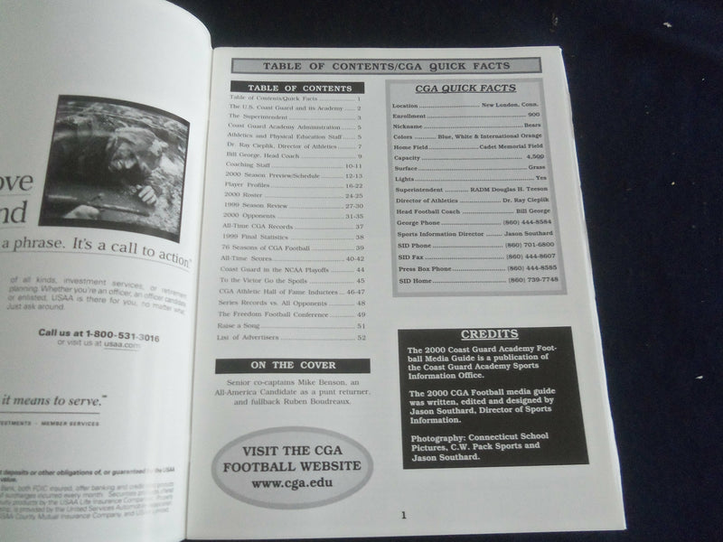 2000 OCTOBER 28 FOOTBALL PROGRAM - COAST GUARD VS PLYMOUTH STATE UNIV - SP 1215L