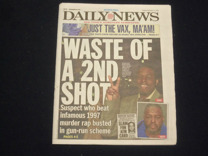 2020 NOVEMBER 17 NEW YORK DAILY NEWS NEWSPAPER - BEAT 1997 MURDER RAP, BUSTED