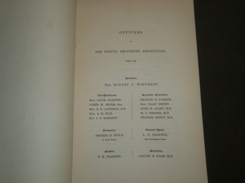 1861 MAY BOSTON PROVIDENT ASSOCIATION 10TH REPORT BOOK - J 4680