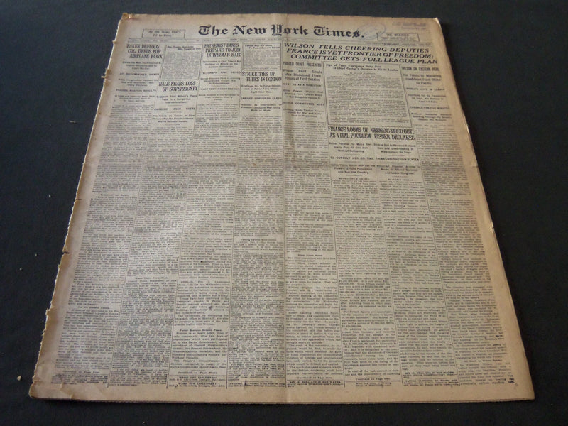 1919 FEB 4 NEW YORK TIMES - WILSON TELLS FRANCE IS YET FRONTIER FREEDOM- NT 6196