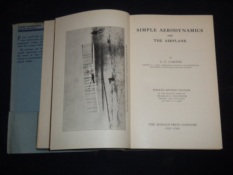 1936 SIMPLE AERODYNAMICS AND AIRPLANE BOOK B CARTER - 4TH EDITION - KD 4351Y