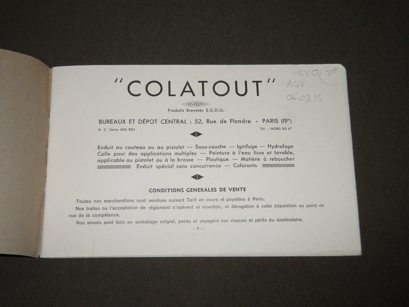 1920'S COLATOUT - TEINTER AVEC LES OXYDES FRENCH CATALOGUE - FR 728