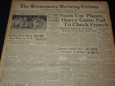 1939 SEPT 16 MINNEAPOLIS MORNING TRIBUNE - NAZIS USE PLANES HEAVY GUNS - NT 9532