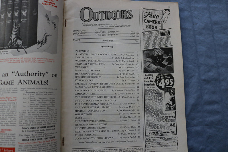 1938 MARCH OUTDOORS MAGAZINE - FISHING-HUNTING-DOGS-BOATING-CAMPING - ST 1001J