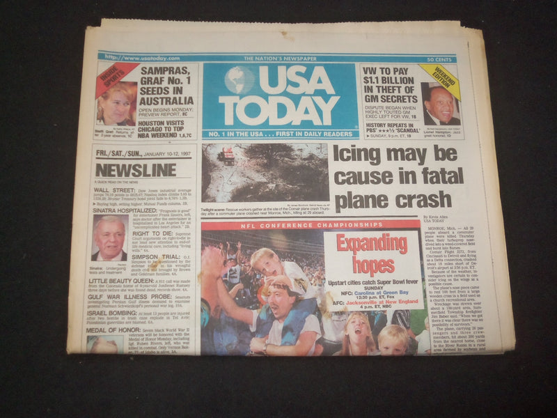 1997 JANUARY 10-12 USA TODAY NEWSPAPER -ICING MAY BE CAUSE FATAL CRASH - NP 7841