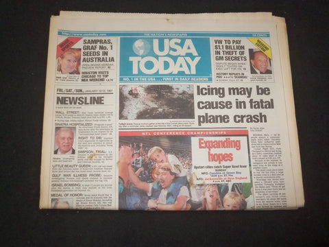 1997 JANUARY 10-12 USA TODAY NEWSPAPER -ICING MAY BE CAUSE FATAL CRASH - NP 7841