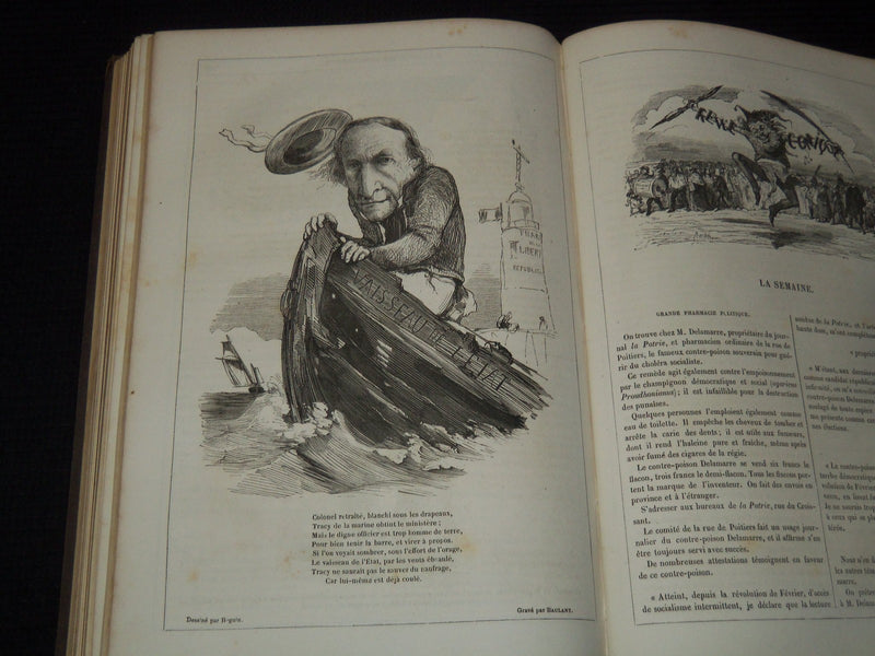 1848-1849 REVUE COMIQUE FRENCH MAGAZINE BOUND VOLUME - NICE ILLUS. - KD 879E