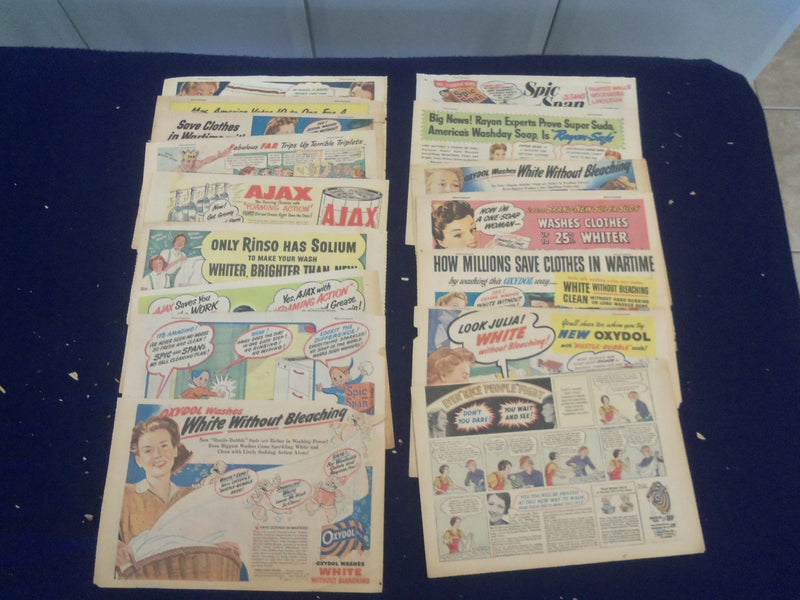 1930'S-1940'S LAUNDRY DETERGENT PRODUCTS COLOR COMICS ADS - LOT OF 54 - NP 5246