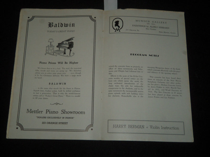 1941-1942 NEW HAVEN SYMPHONY ORCHESTRA FIRST CONCERT PROGRAM - J 5465