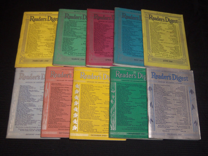 1940 READER'S DIGEST MAGAZINES LOT OF 10 ISSUES - WR 631H