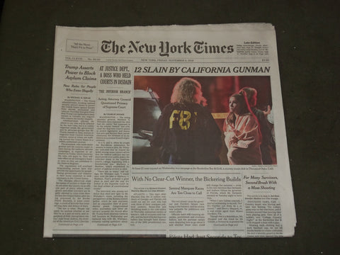 2018 NOVEMBER 9 NEW YORK TIMES - 12 SLAIN BY CALIFORNIA GUNMAN - BORDERLINE BAR