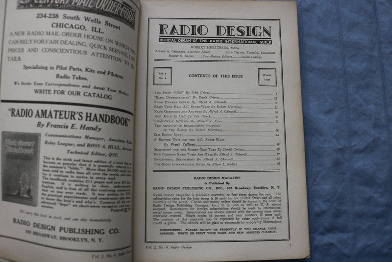 1929 WINTER RADIO DESIGN SOFTCOVER HANDBOOK - PILOT P.E.6 SCREEN GRID - K 317
