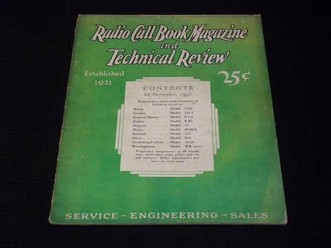 1931 NOVEMBER RADIO CALL BOOK & TECHNICAL REVIEW MAGAZINE NICE COVER - E 6301