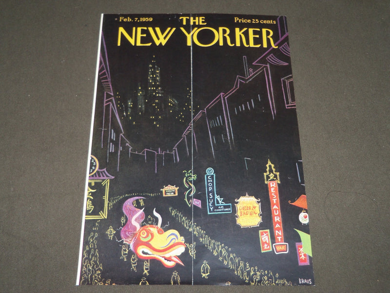 1959 FEBRUARY 7 NEW YORKER MAGAZINE FRONT COVER ONLY - GREAT ART FOR FRAMING