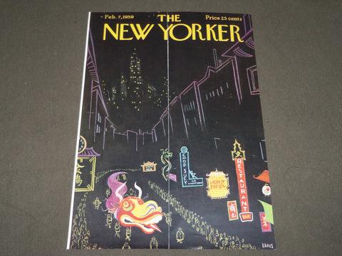 1959 FEBRUARY 7 NEW YORKER MAGAZINE FRONT COVER ONLY - GREAT ART FOR FRAMING