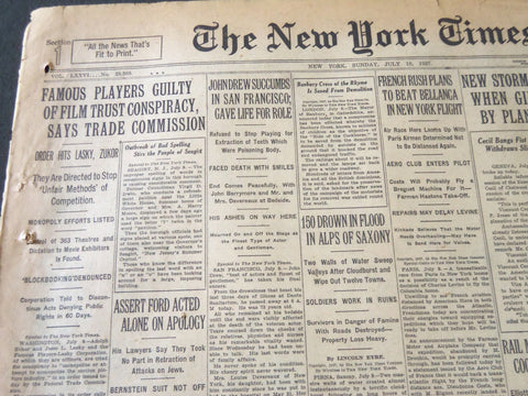 1927 JULY 10 NEW YORK TIMES - FAMOUS PLAYERS GUILTY OF FILM TRUST - NT 6356