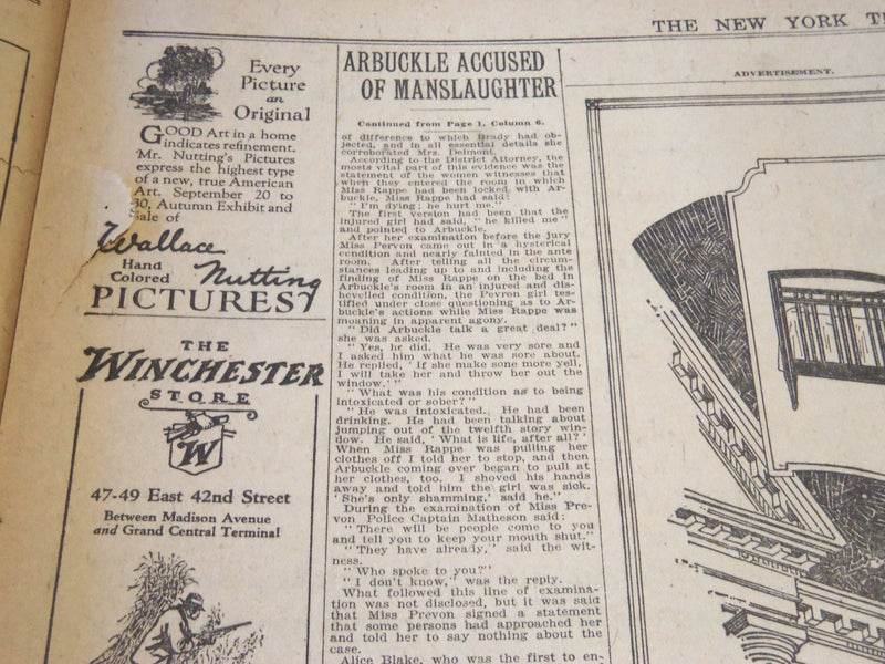 1921 SEPT 15 NEW YORK TIMES - ARBUCKLE ACCUSED OF MANSLAUGHTER BY JURY - NT 6469