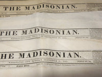 1841 THE MADISONIAN NEWSPAPERS LOT OF 5 - WASHINGTON CITY - NP 3877L