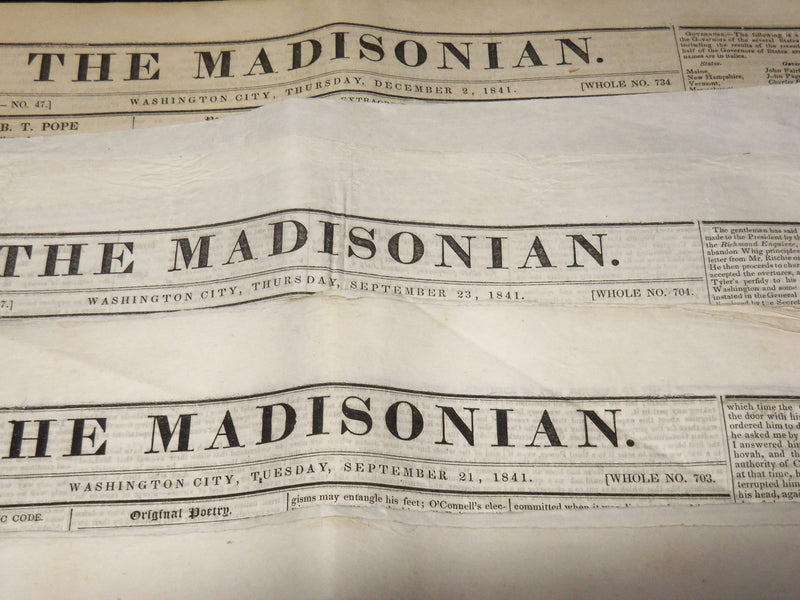 1841 THE MADISONIAN NEWSPAPERS LOT OF 5 - WASHINGTON CITY - NP 3877L