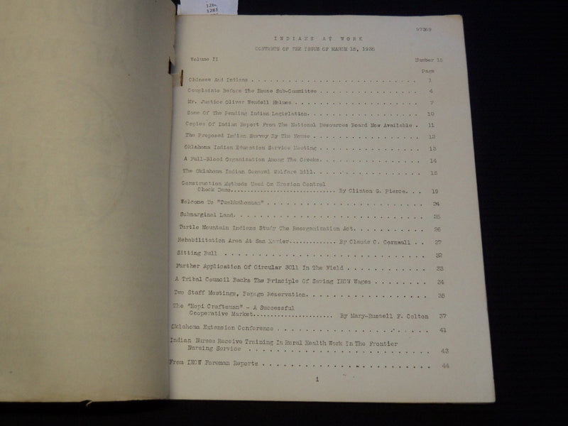 1935 INDIANS AT WORK A NEWS SHEET FOR THE INDIAN SERVICE BOOK - J 9278