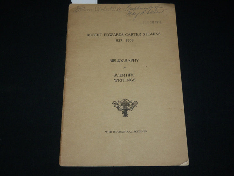 1911 ROBERT EDWARDS CARTER STEARNS BIBLIOGRAPHY SOFTCOVER BOOK - J 6520