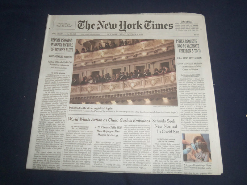 2021 OCTOBER 8 NEW YORK TIMES- PFIZER REQUESTS NOD TO VACCINATE CHILDREN 5 TO 11