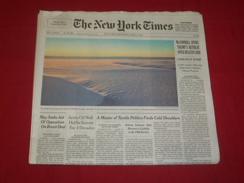 2019 APRIL 3 NEW YORK TIMES - MCCONNELL SPURS TRUMP'S RETREAT ON HEALTH CARE