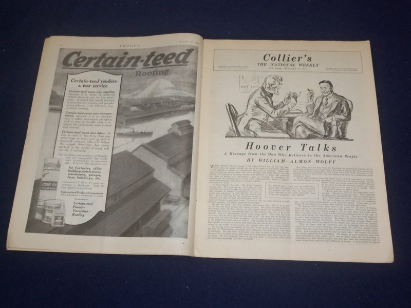 1918 OCTOBER 13 COLLIER'S MAGAZINE - HOOVER TALKS BY WILLIAM A. WOLFF - ST 6746