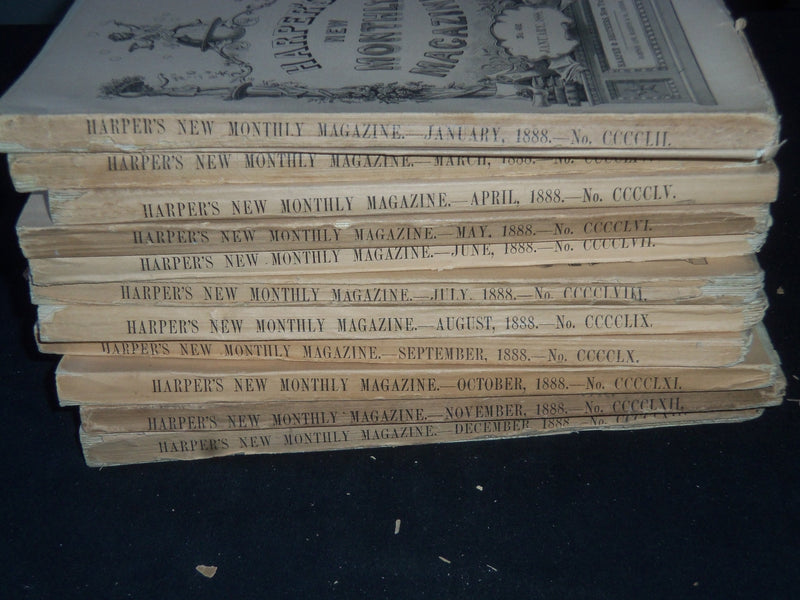 1888 HARPER'S MONTHLY MAGAZINE LOT 11 ISSUES- NICE ILLUSTRATIONS & ADS - WR 1418