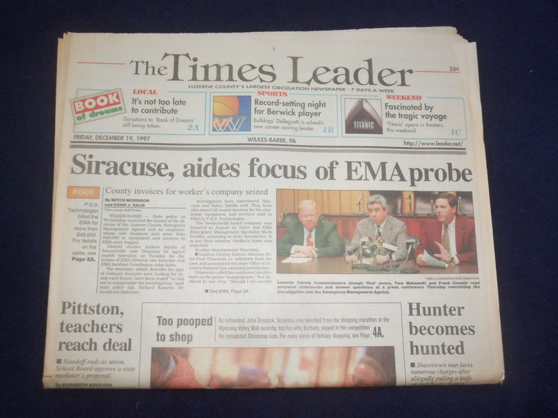 1997 DEC 19 WILKES-BARRE TIMES LEADER-SIRACUSE, AIDES FOCUS OF EMA PROBE-NP 8205