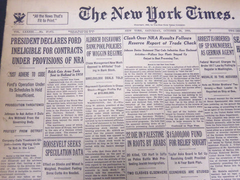1933 OCTOBER 28 NEW YORK TIMES - PRESIDENT DECLARES FORD INELIGIBLE - NT 5231