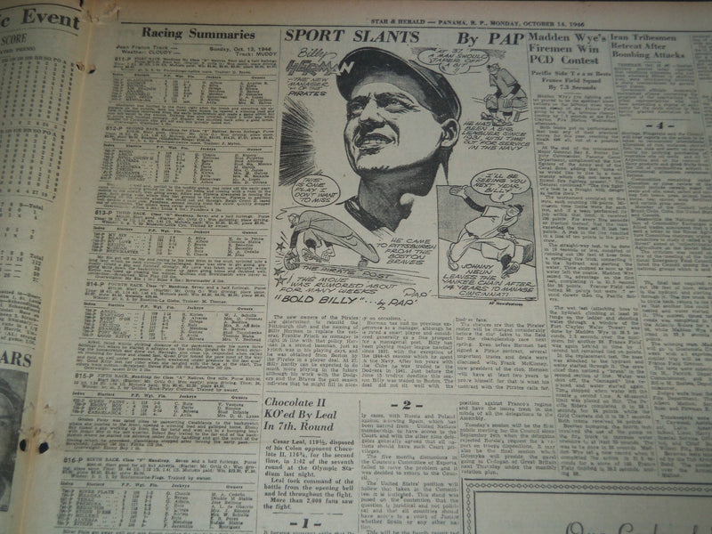 1946 OCTOBER 14 PANAMA STAR & HERALD NEWSPAPER - CARDS BEAT SOX - NT 7537