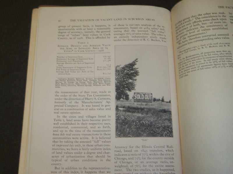 1931 THE VALUATION OF VACANT LAND IN SUBURBAN CHICAGO AREAS BOOK - J 3512