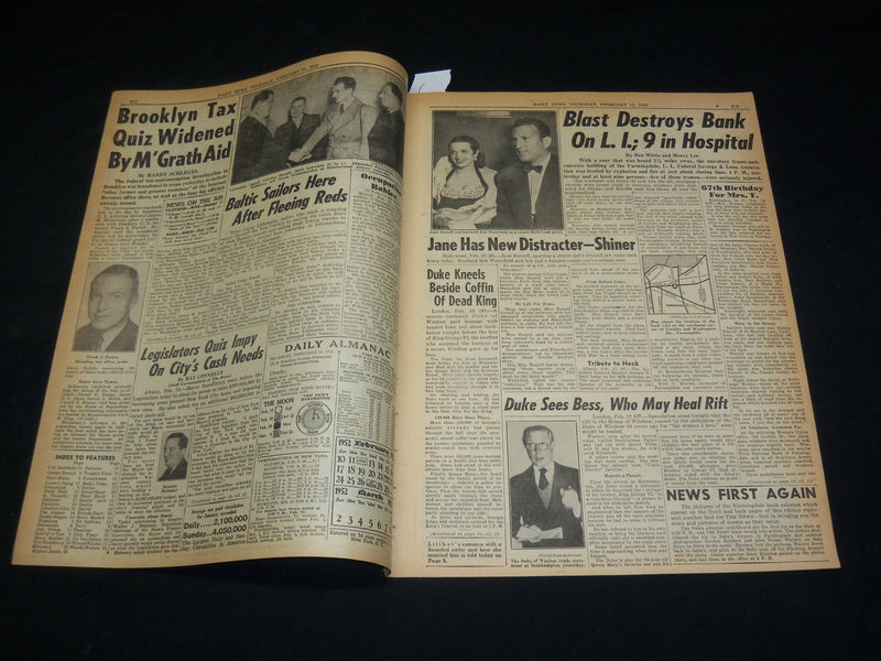 1952 FEBRUARY 14 NEW YORK DAILY NEWS - BLAST WRECKS BANK; 9 HURT - NP 5407