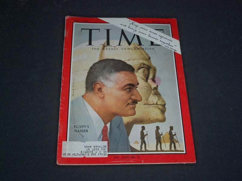 1963 MARCH 29 TIME MAGAZINE - GAMAL ABDEL NASSER, PRESIDENT OF EGYPT - T 1922