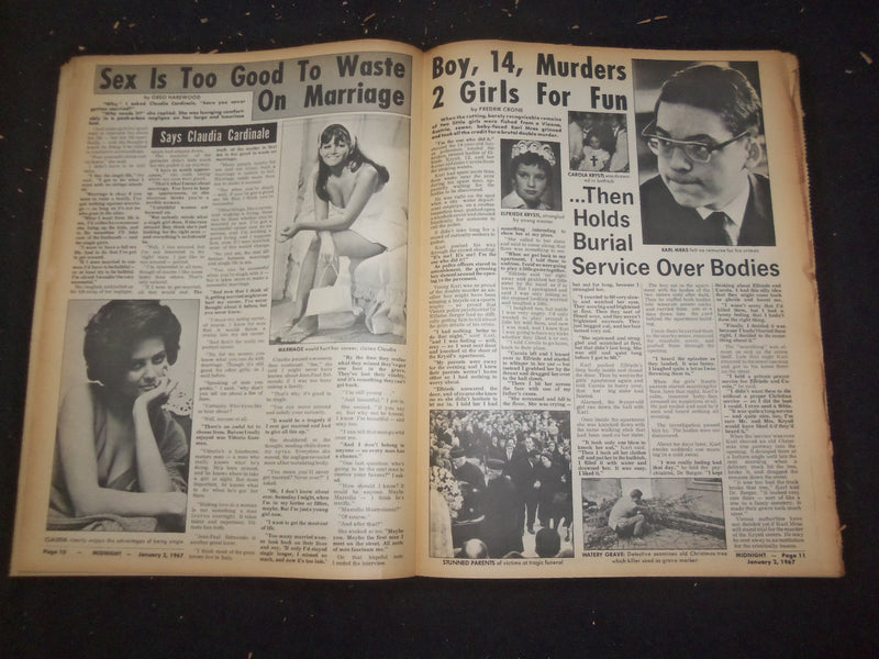 1967 JANUARY 2 MIDNIGHT NEWSPAPER - DAD ROASTS DAUGHTER'S LOVER - NP 7373