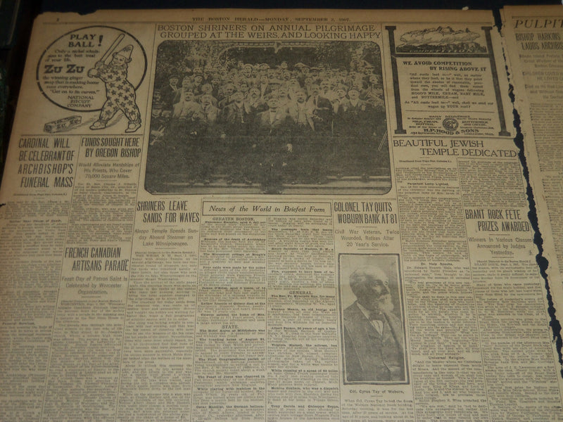 1907 SEPT 2 THE BOSTON HERALD - TEMPLE ADATH ISRAEL SYNAGOGUE DEDICATED - BH 232