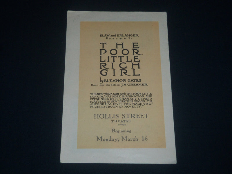 1913 THE POOR LITTLE RICH GIRL PROGRAM - KLAW AND ERLANGER - J 4219