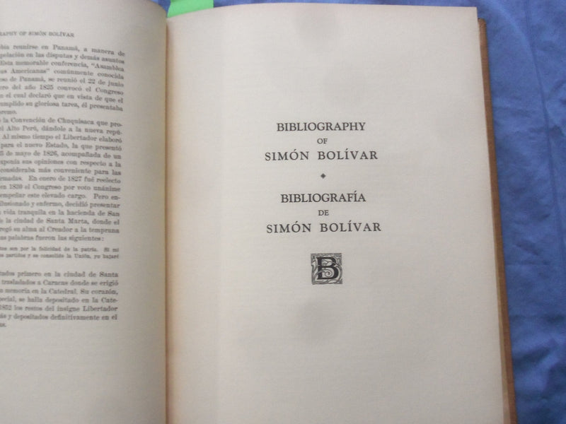 1933 BIBLIOGRAPHY OF LIBERATOR SIMON BOLIVAR HARDCOVER BOOK ENG/SP - KD 9358